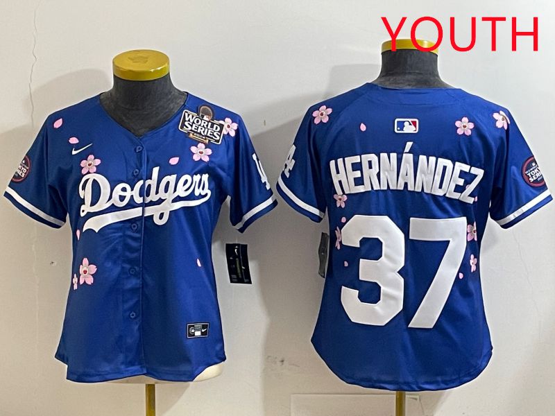Youth Los Angeles Dodgers 37 Hernandez Blue Sakura Edition 2025 Nike MLB Jersey style 6
